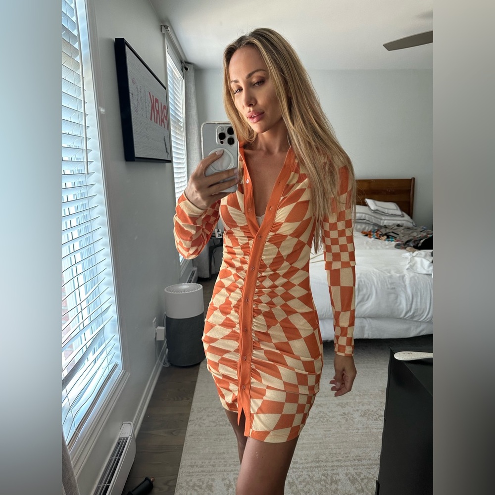 Urban Outfitters (Brand: NGOrder) Orange and White Print Mini Dress Size S